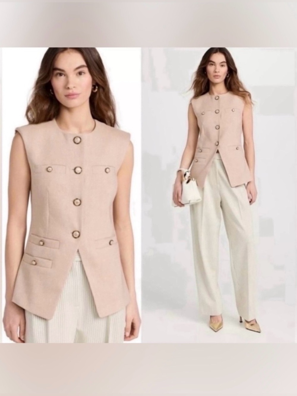 Veronica Beard Tamara Linen Blend Vest Sandalwood Melange Size 10. - Picture 8 of 12